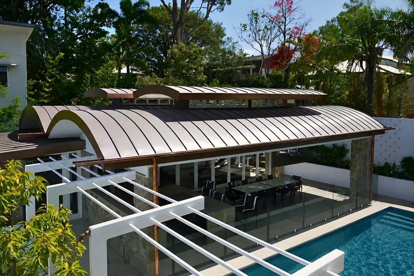 Hawthorne — Pool Pavilion — Copper Curved Standing Seam by Euroclad — Hawthorne, QLD