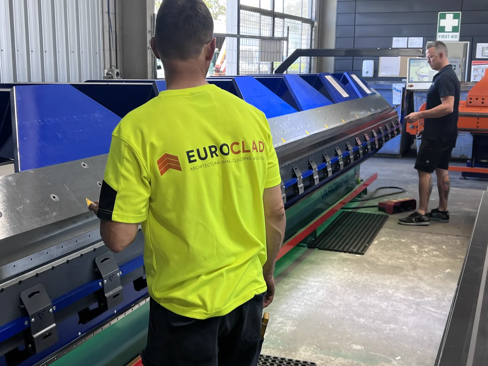 The Euroclad team folding on the Variobend — Coombabah workshop